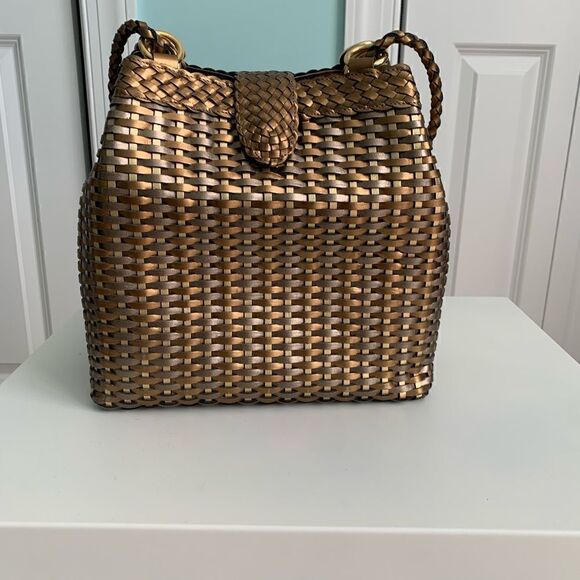 1980's CEM Metallic Leather Woven Basket Bag - Picture 7 of 10